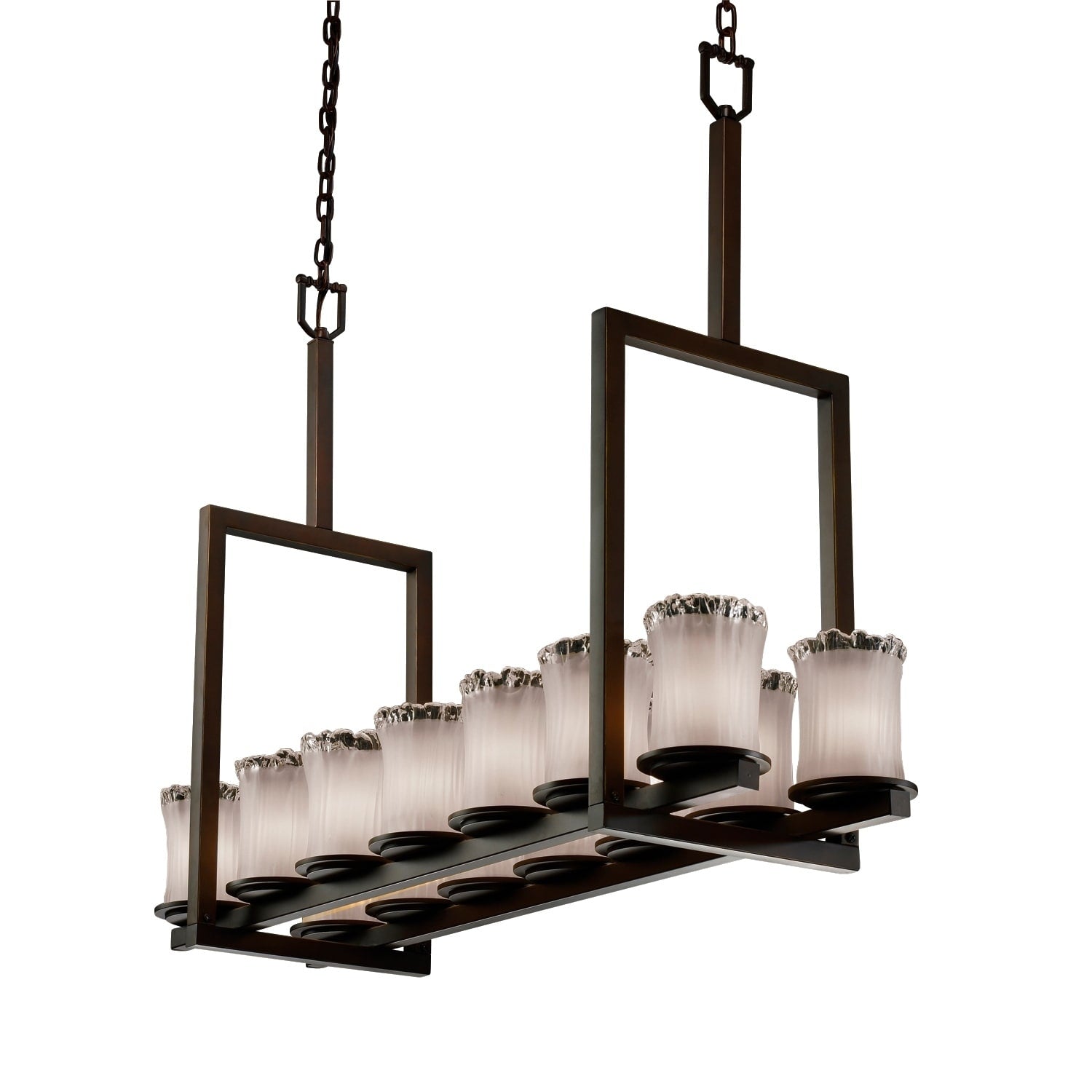 Justice Design Veneto Luce Dakota Dark Bronze 14 Light Chandelier Tall White Frosted Cylinder With Rippled Rim Shade