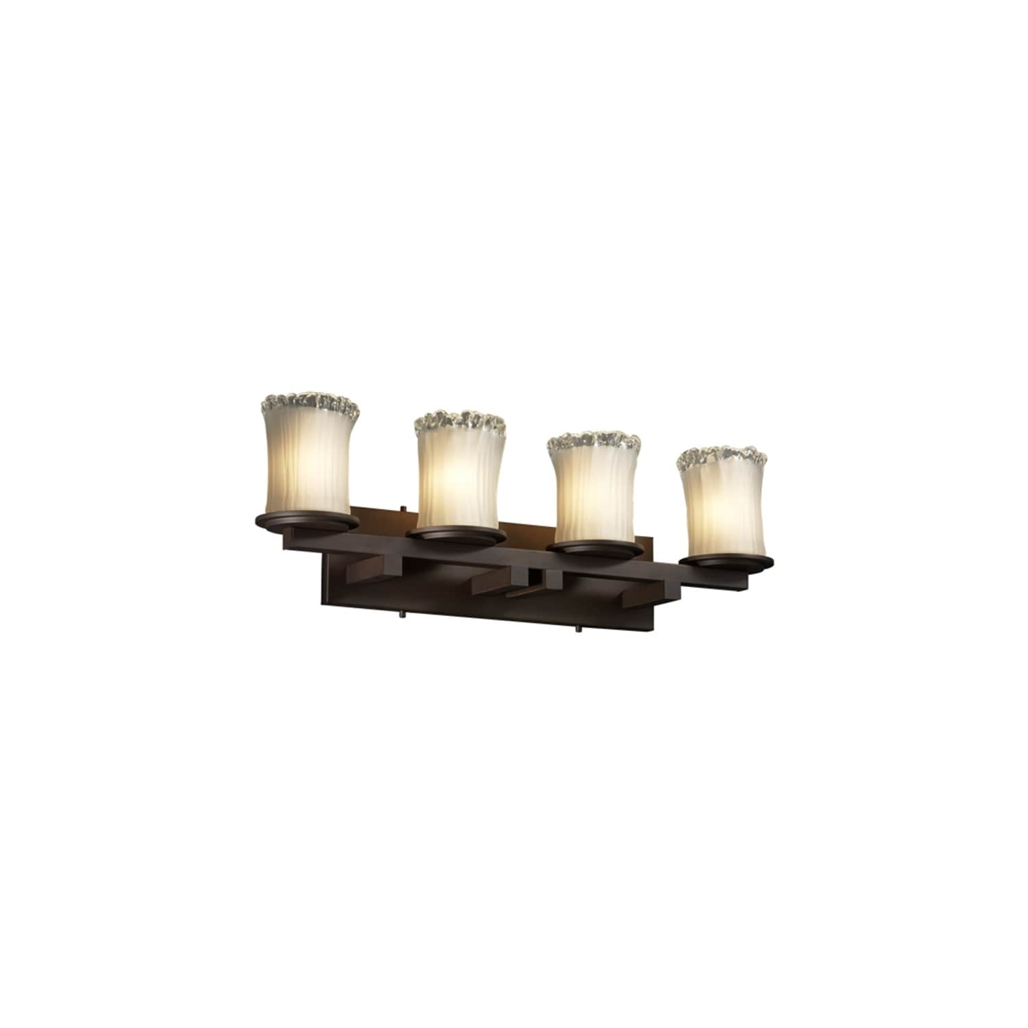 Justice Design Veneto Luce Dakota Dark Bronze 4 Light Bath Bar White Frosted Cylinder With Rippled Rim Shade