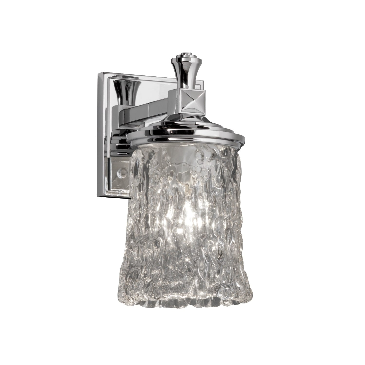 Justice Design Group Veneto Luce Deco 1 Light Polished Chrome Wall Sconce Clear Textured Cylinder Rippled Rim Shade