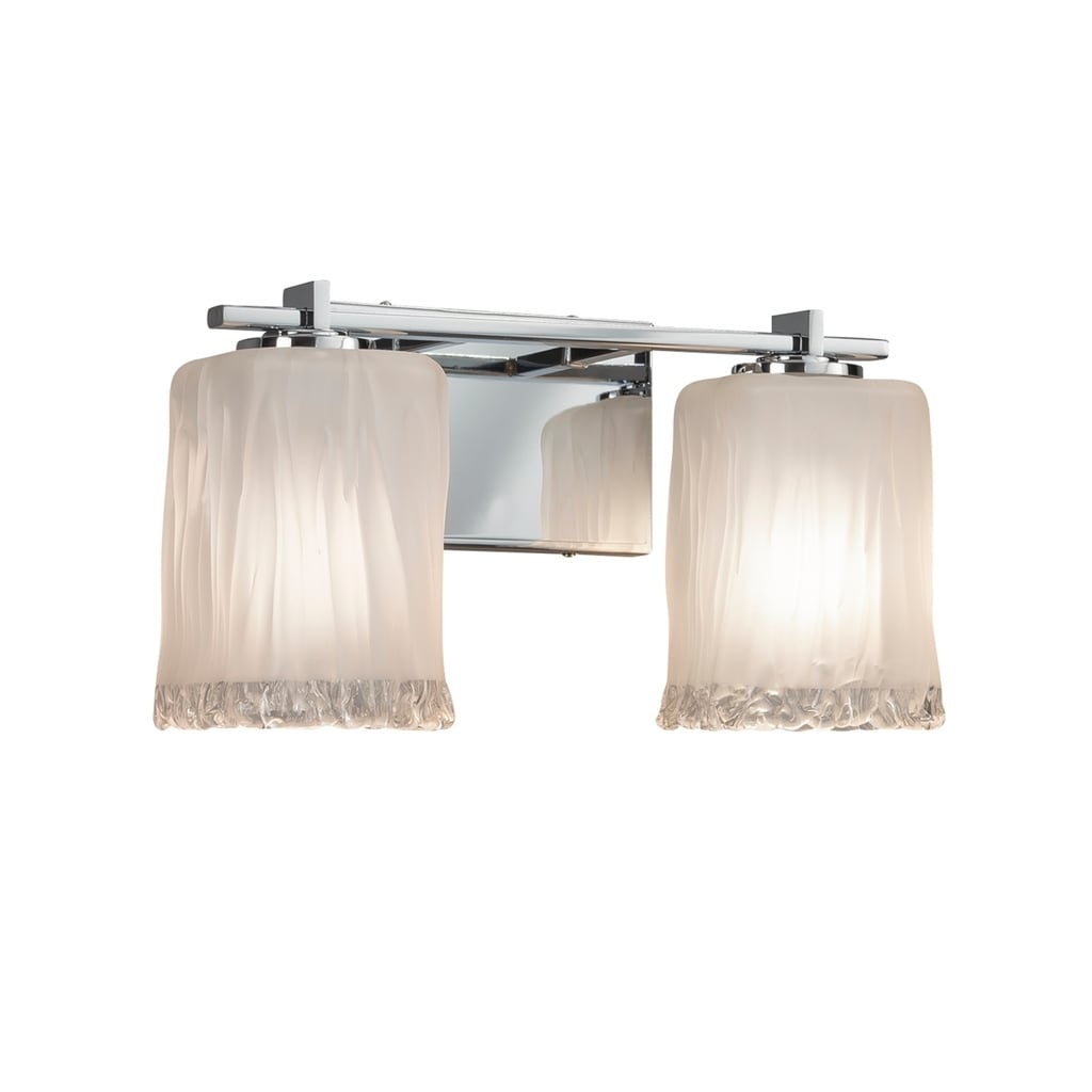 Justice Design Group Veneto Luce Era 2 Light Polished Chrome Bath Bar White Frosted Square Rippled Rim Shade