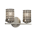 Justice Design Group Wire Glass Atlas 2 Light Brushed Nickel Bath Bar Grid With Clear Bubbles Cylinder Flat Rim Shade