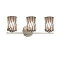 Justice Design Group Wire Glass Atlas 3 Light Brushed Nickel Bath Bar Swirl With Clear Bubbles Cylinder Flat Rim Shade