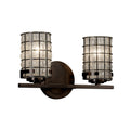 Justice Design Group Wire Glass Atlas 2 Light Dark Bronze Bath Bar Grid With Clear Bubbles Cylinder Flat Rim Shade