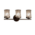 Justice Design Group Wire Glass Atlas 3 Light Dark Bronze Bath Bar Swirl With Clear Bubbles Cylinder Flat Rim Shade
