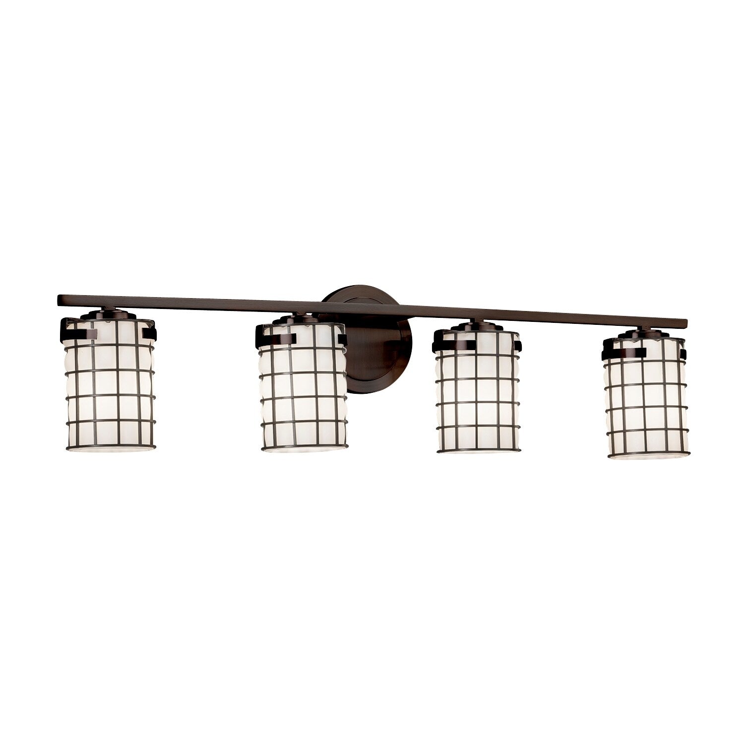 Justice Design Group Wire Glass Atlas 4 Light Dark Bronze Bath Bar Grid With Opal Cylinder Flat Rim Shade