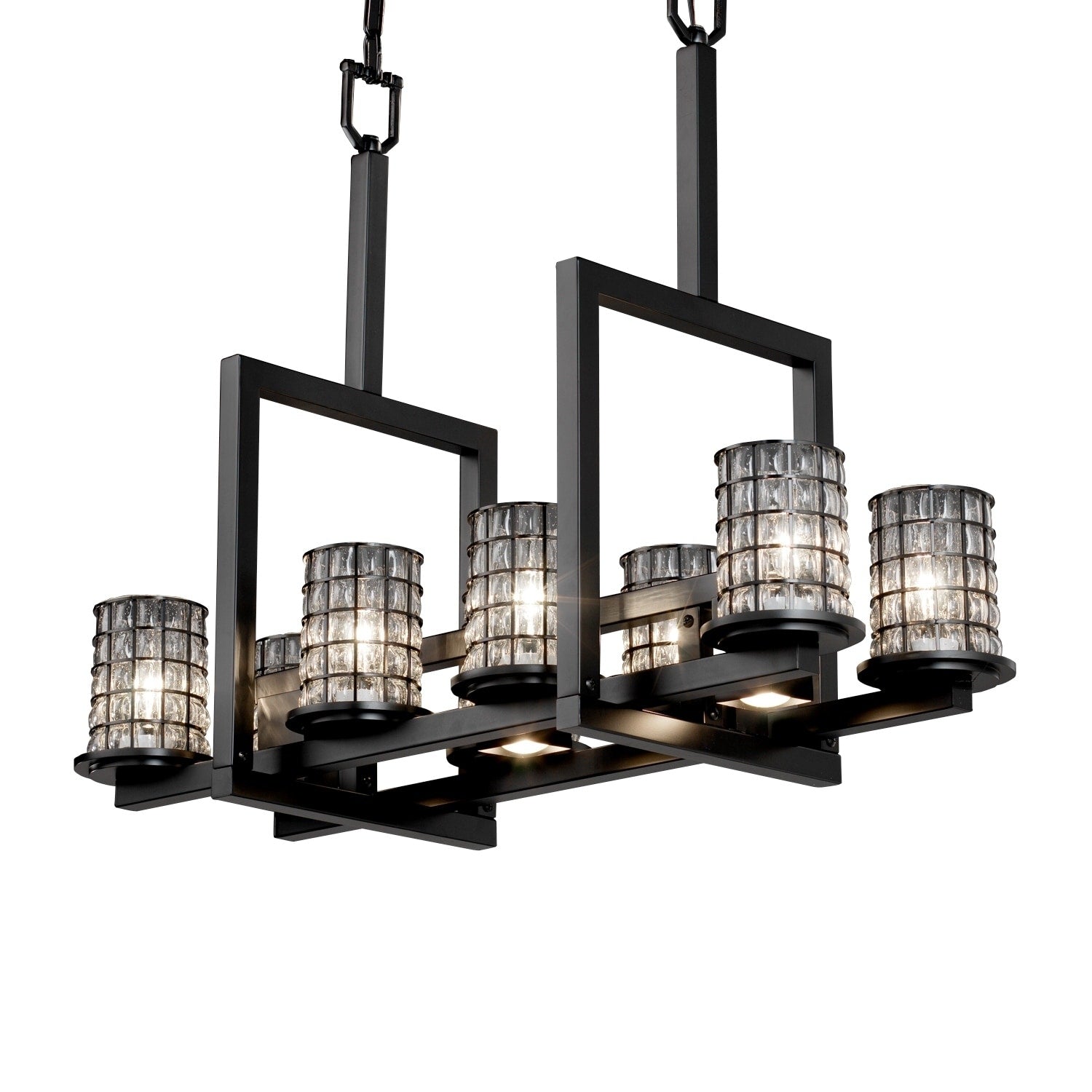 Justice Design Wire Glass Dakota Matte Black 8 Up And 3 Downlight Chandelier Clear Bubbles Cylinder Flat Rim Shade Grid Cage