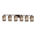 Justice Design Group Wire Glass Tetra 6 Light Dark Bronze Bath Bar Swirl With Clear Bubbles Cylinder Flat Rim Shade