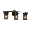 Justice Design Group Wire Mesh Atlas 3 Light Dark Bronze Bath Bar Cylinder Flat Rim Shade