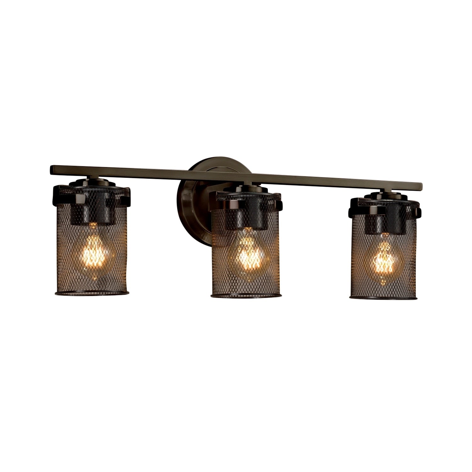 Justice Design Group Wire Mesh Atlas 3 Light Dark Bronze Bath Bar Cylinder Flat Rim Shade