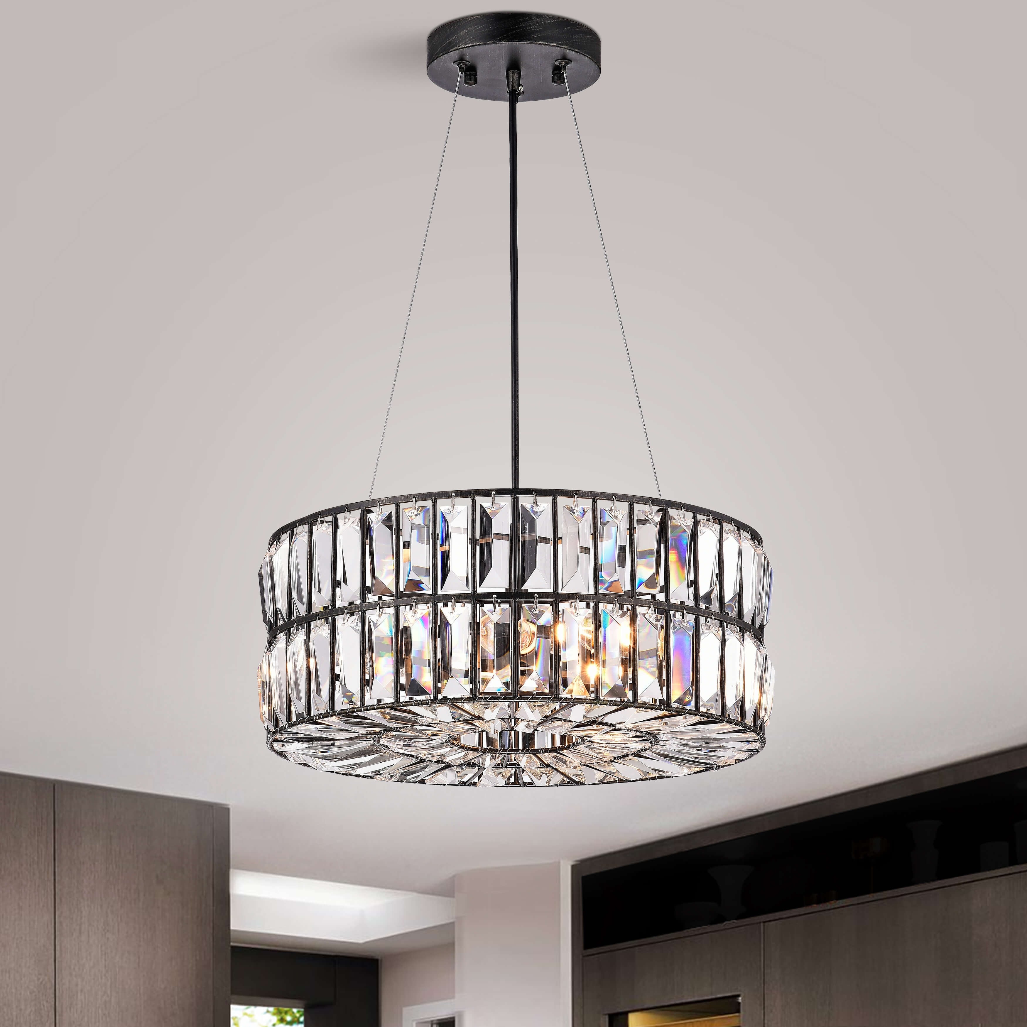 Justina Antique Black Crystal Glass Prism 4 Light Chandelier