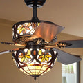 Jyrku 6 Light Yellow Flower Tiffany 5 Blade 52 Inch Matte Black Ceiling Fan