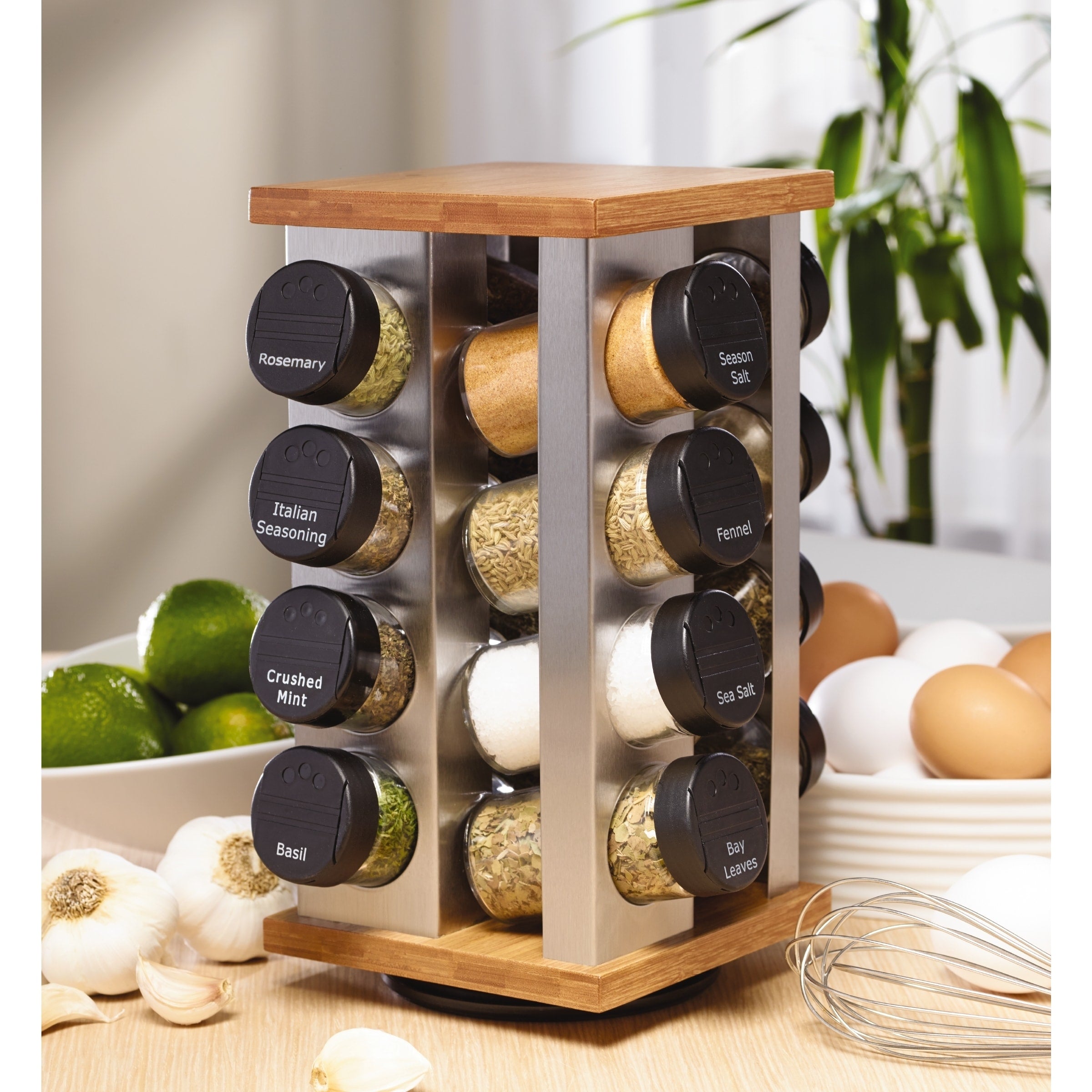 Kamenstein Warner Stainless Steel And Bamboo 16 Jar Spice Rack