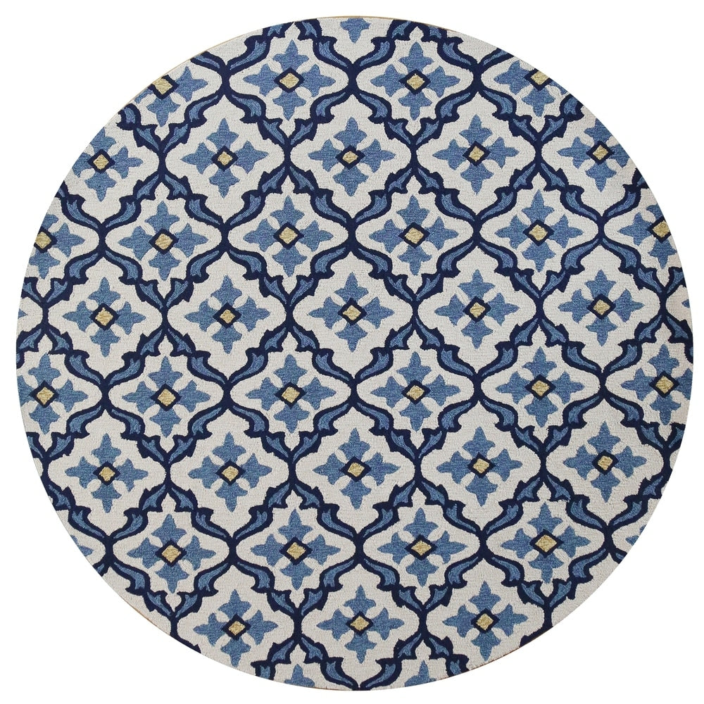 Kas Harbor Ivory Blue Mosaic Rug 5 X 76