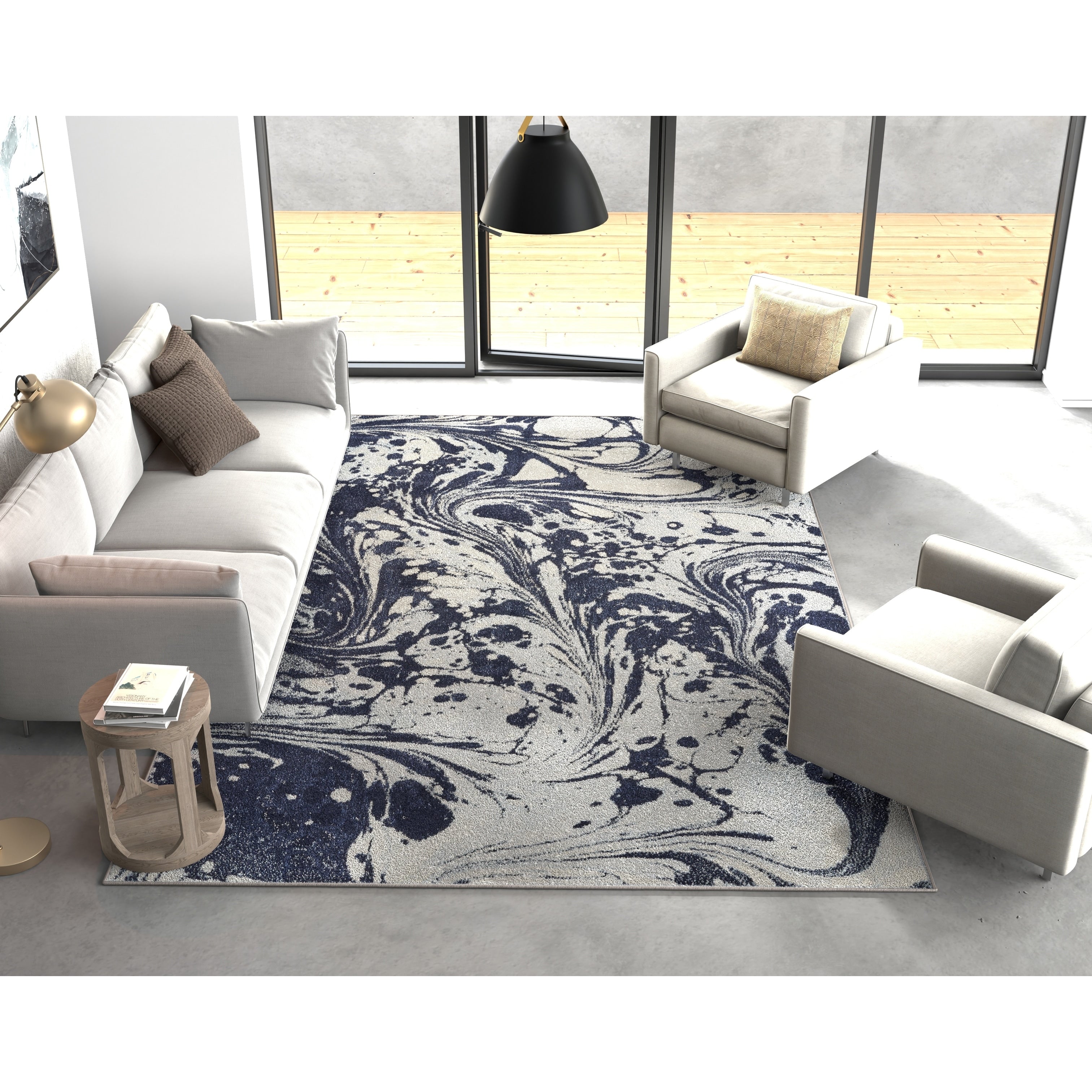 Kas Watercolors Grey Marble Rug 67 X 96