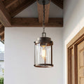 Kawoti 1 Ligh Sandy Black Cylinder Outdoor Pendant Hanging Light With Glass Shade D7 H12 H15.75 53.5