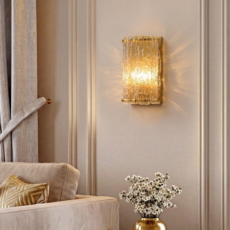 Kawoti 1 Light Modern Gold Wall Sconces With Clear Textured Glass Shade W6.75 H10.5 E4.5