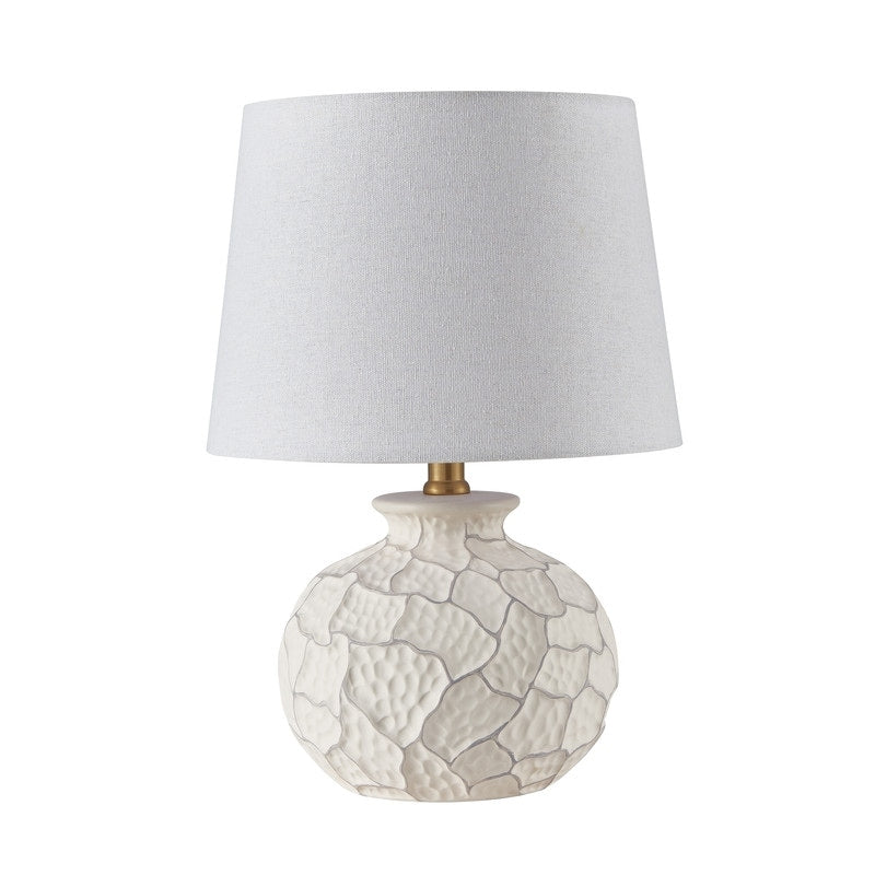 Kawoti 15.75 In. Cream And Grey Textured Ceramic Coastal Table Lamp With Beige Linen Shade For Living Room D11 H15.75