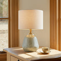 Kawoti 18 In. Modern Dark Green Ceramic Table Lamp With Beige Linen Shade For Bedroom Living Room D11 X H18