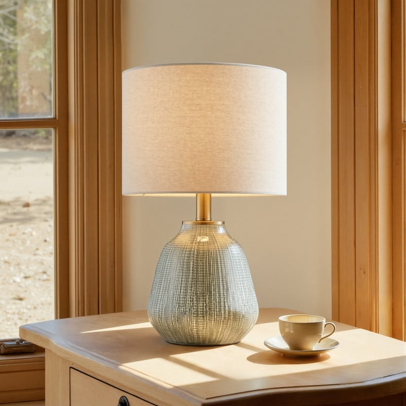 Kawoti 18 In. Modern Dark Green Ceramic Table Lamp With Beige Linen Shade For Bedroom Living Room D11 X H18