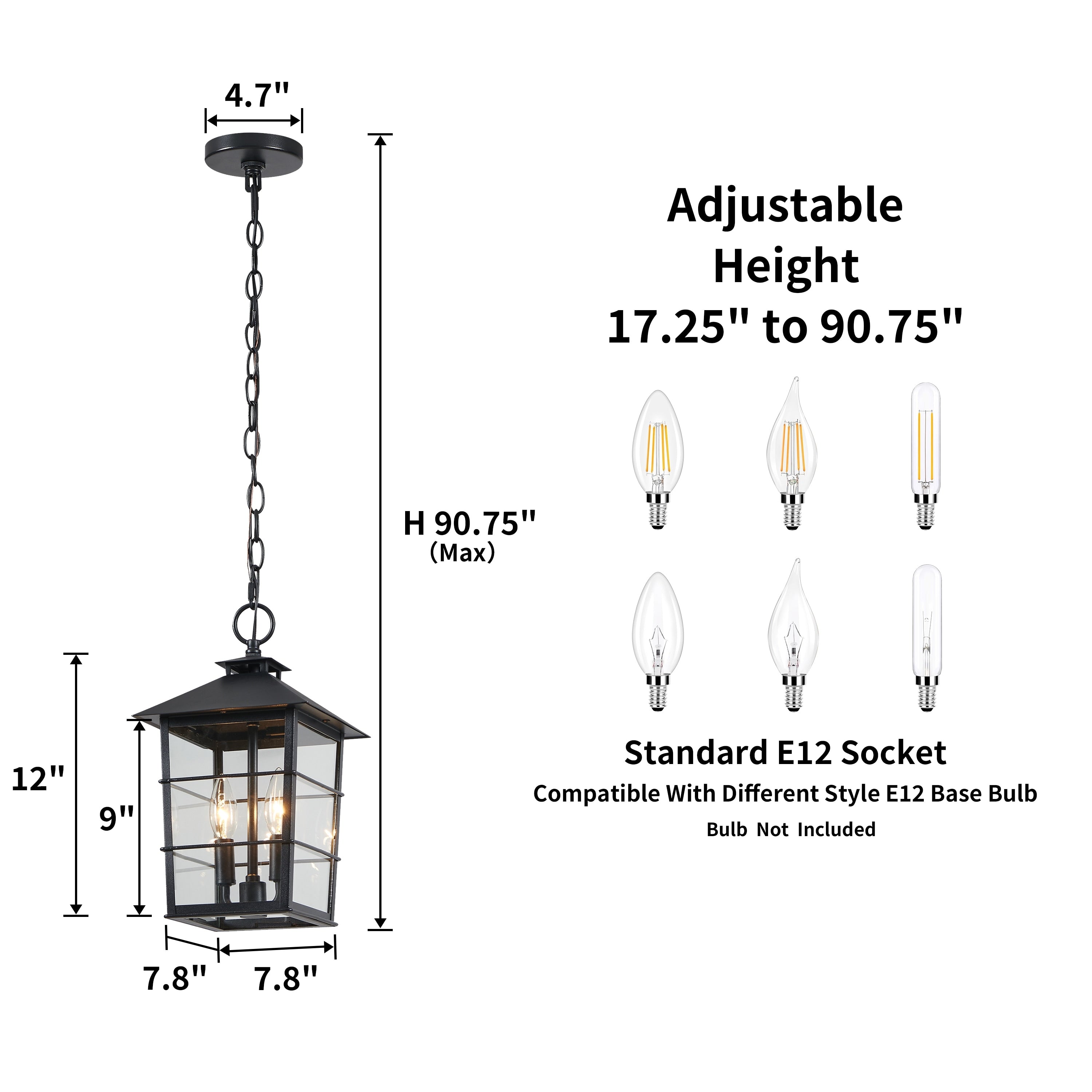 Kawoti 2 Light Outdoor Lantern Pendant Light With Clear Tempered Glass No Motion Sensing W D8.25 H14.25 17.25 90.75