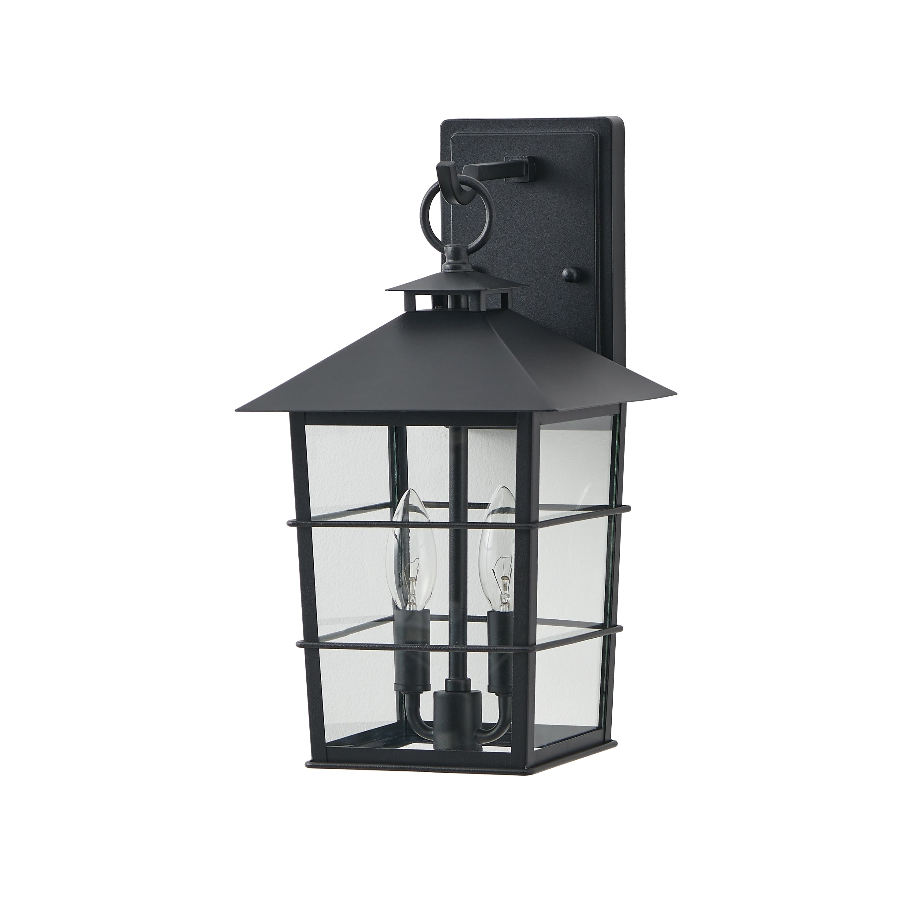 Kawoti 2 Light Sandy Black Hardwired Outdoor Wall Lantern Sconce With Clear Tempered Glass W8.25 E9.25 H15.5