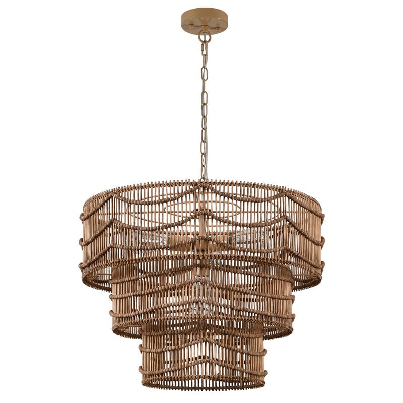 Kawoti 4 Light Gold 3 Tiered Pendant Light With Rattan Shade W25.75 H20
