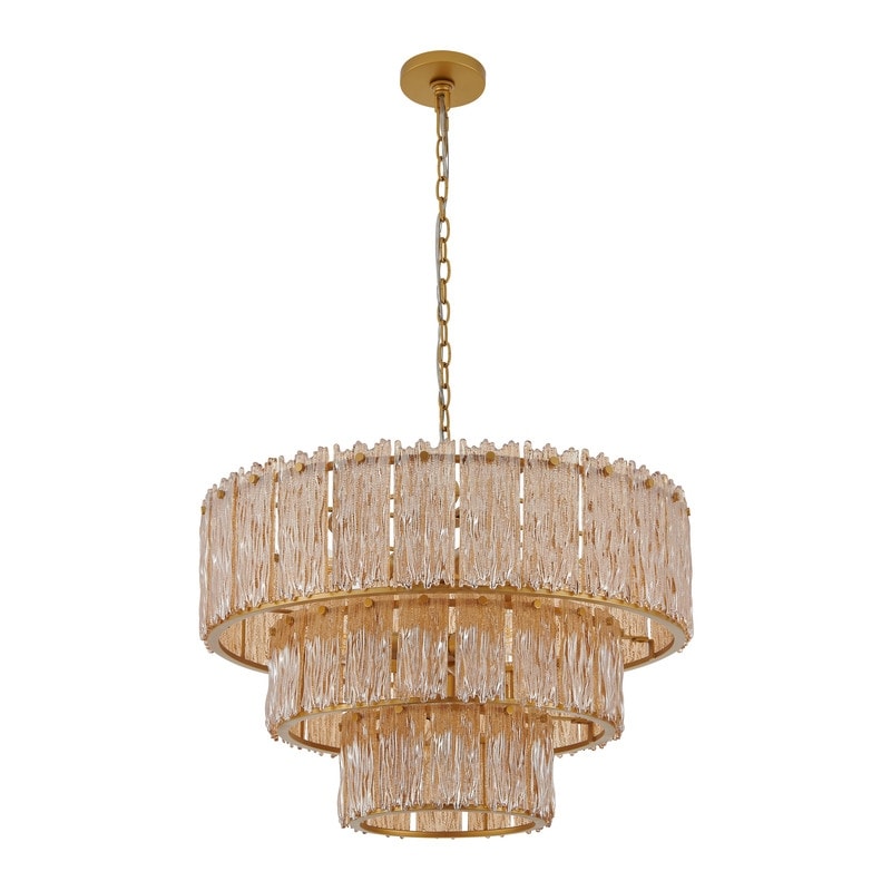Kawoti 8 Light Gold 3 Tiered Chandelier Light Fixture With Amber Textured Glass Shade D27.75 H19.25 23.5 93.5