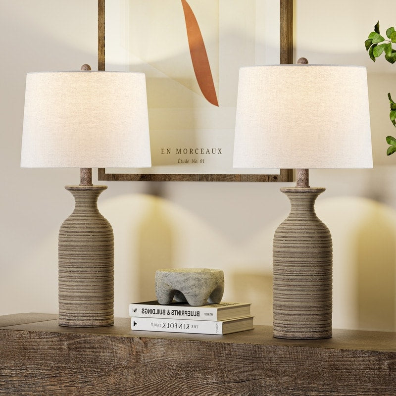 Kawoti Farmhouse Resin Table Lamp With Drum Shade Set Of 2 W12 X H23