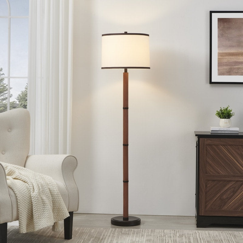 Kawoti Traditional Farmhouse Brown Accent Floor Lamp With Drum Shade W16 X H63