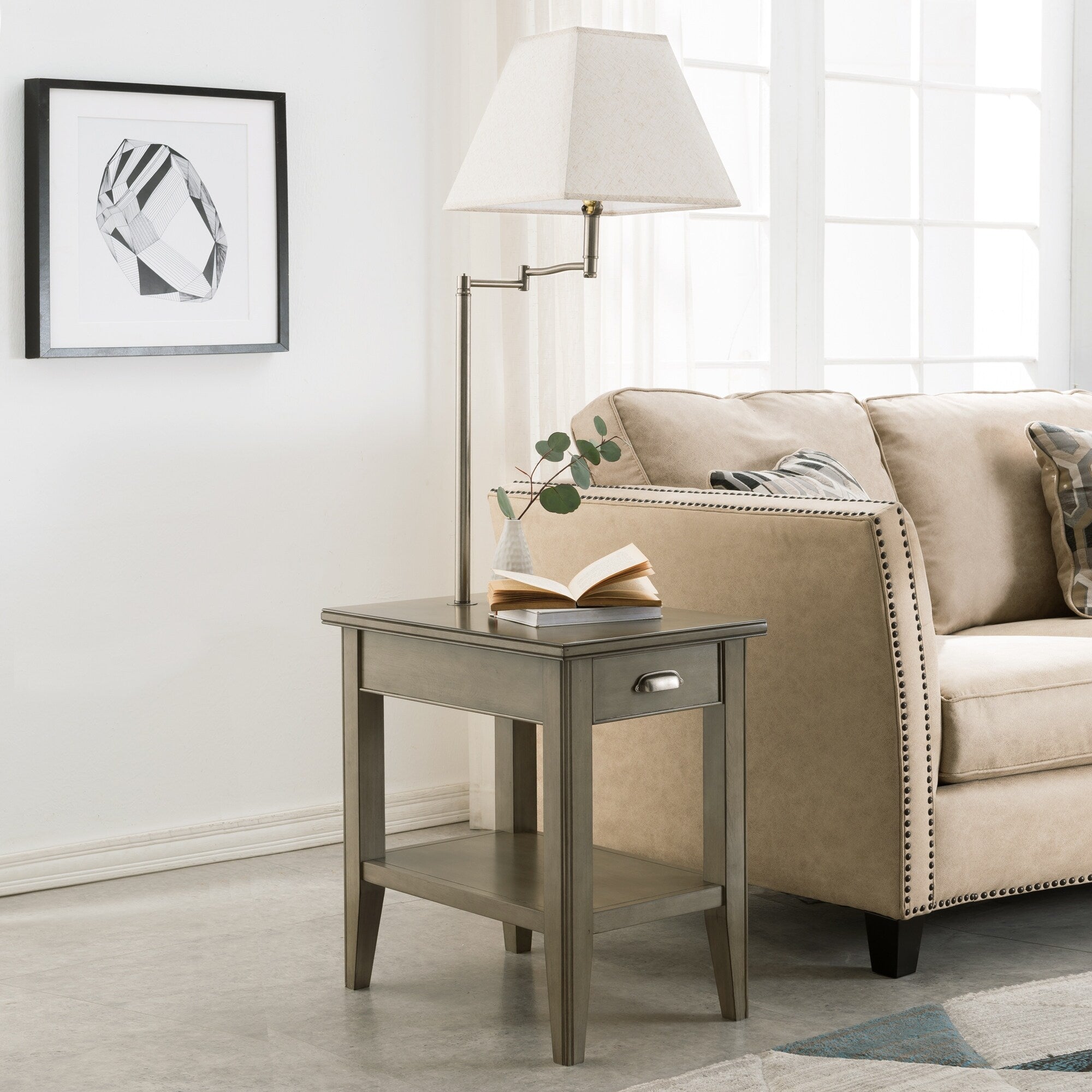 Kd Furnishings Laurent Brown Wood Chairside Lamp Table