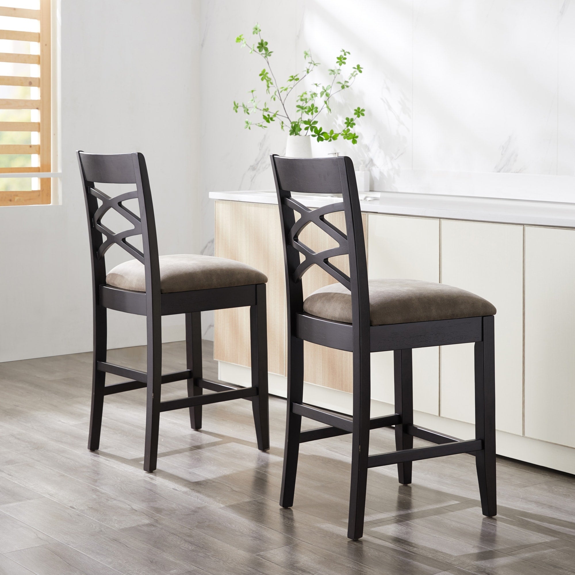 Kd Furnishings Moss Heather Seat Wood Double Crossback Counter Height Stools Set Of 2