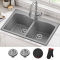 Kraus Kgd 52 Forteza 33 In Undermount Drop In Dual Mount 50 50 2 Bowl Granite Kitchen Sink Strainers Mitt Trivet