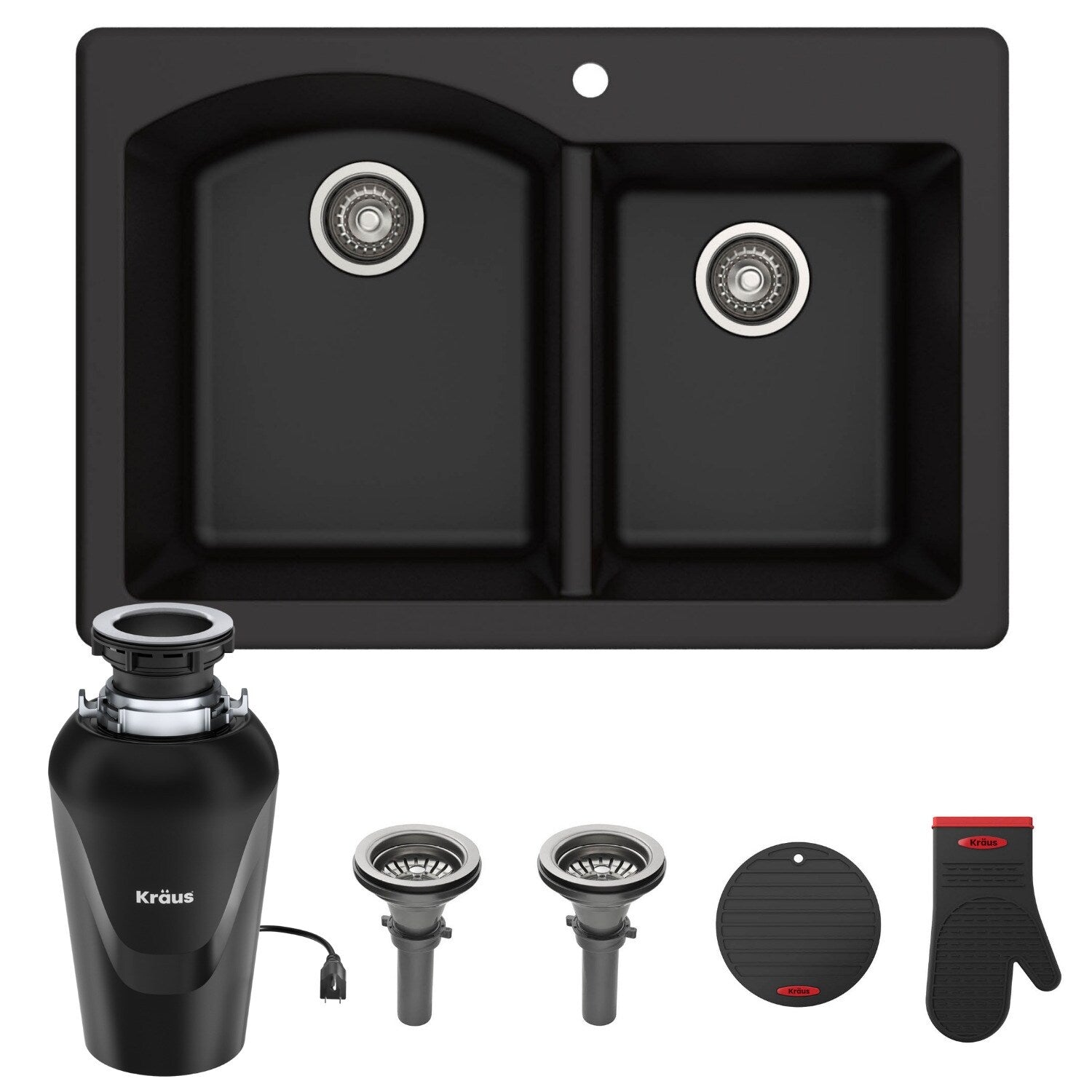 Kraus Kgd 50 Forteza 33 In Undermount Drop In Dual Mount 60 40 2 Bowl Granite Kitchen Sink Strainers Mitt Trivet