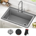 Kraus Kgd 54 Forteza 33 In Undermount Drop In Dual Mount 1 Bowl Granite Kitchen Sink Black Grey Strainer Mitt Trivet