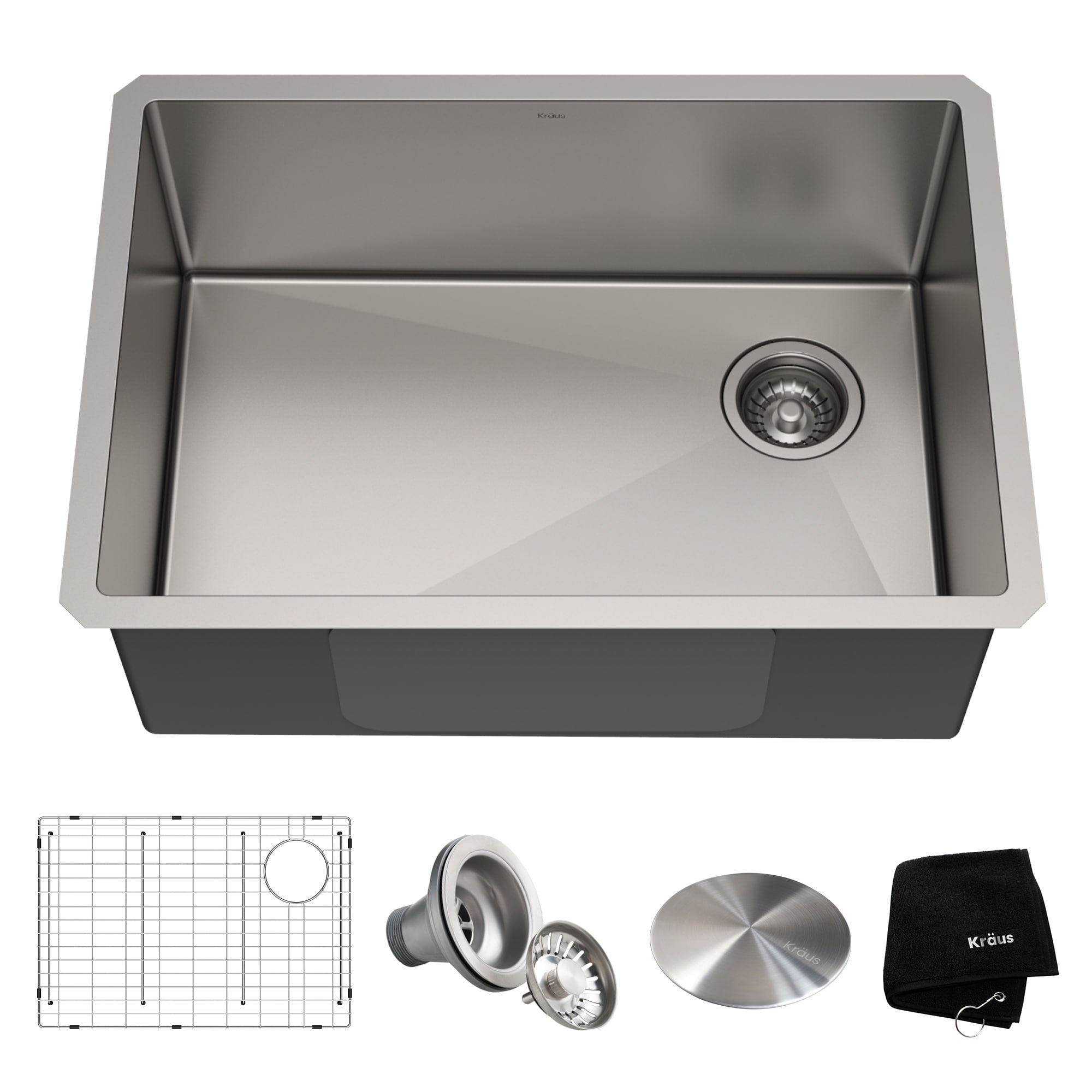 Kraus Khu110 27 Undermount 27 In 16G 1 Bowl Satin Stainless Steel Kitchen Sink Grid Strainer Cap Towel
