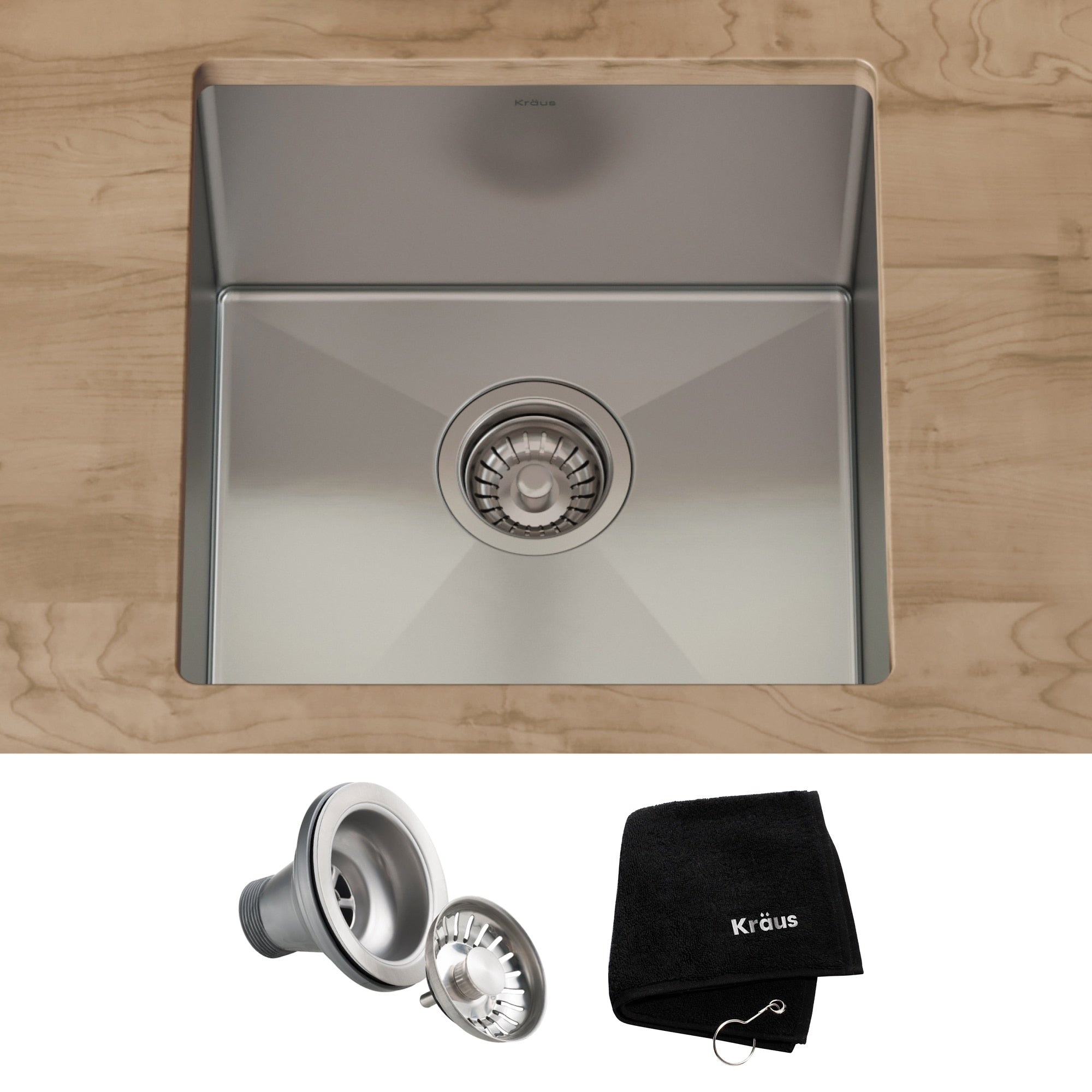 Kraus Khu101 17 Undermount 17 In 16G 1 Bowl Satin Stainless Steel Kitchen Sink Strainer Towel