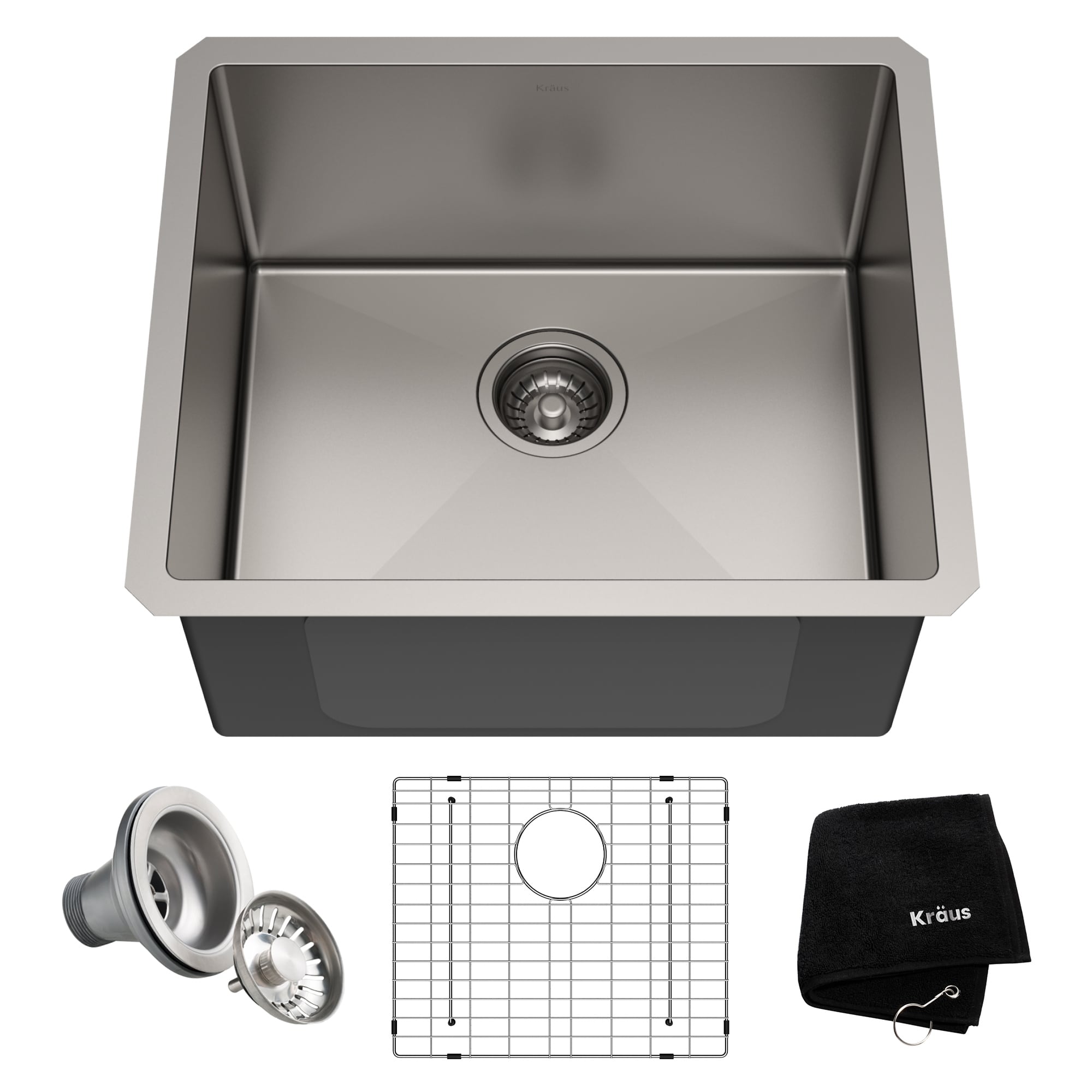 Kraus Khu101 21 Undermount 21 In 16G 1 Bowl Satin Stainless Steel Kitchen Sink Grid Strainer Towel