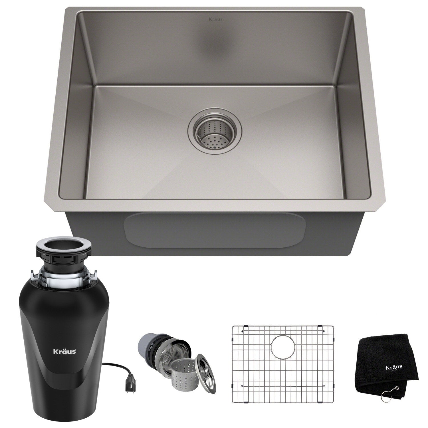 Kraus Khu101 23 Undermount 23 In 16G 1 Bowl Satin Stainless Steel Kitchen Sink Grid Strainer Towel