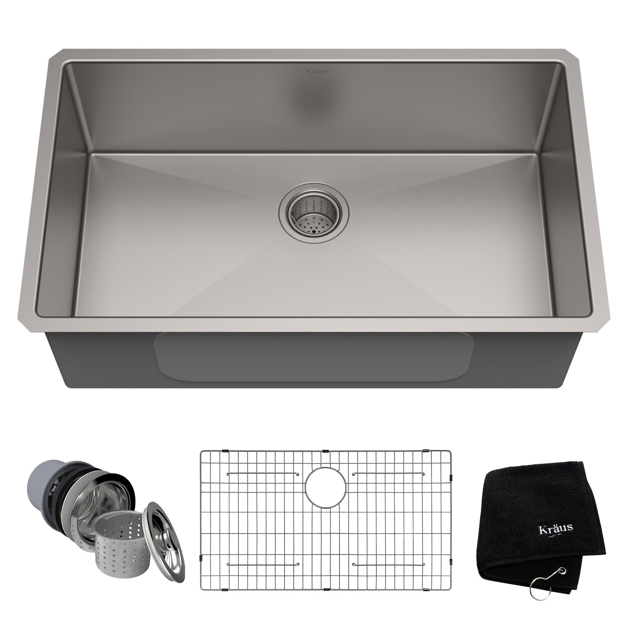 Kraus Khu100 32 Undermount 32 In 16G 1 Bowl Satin Stainless Steel Kitchen Sink Grid Strainer Towel