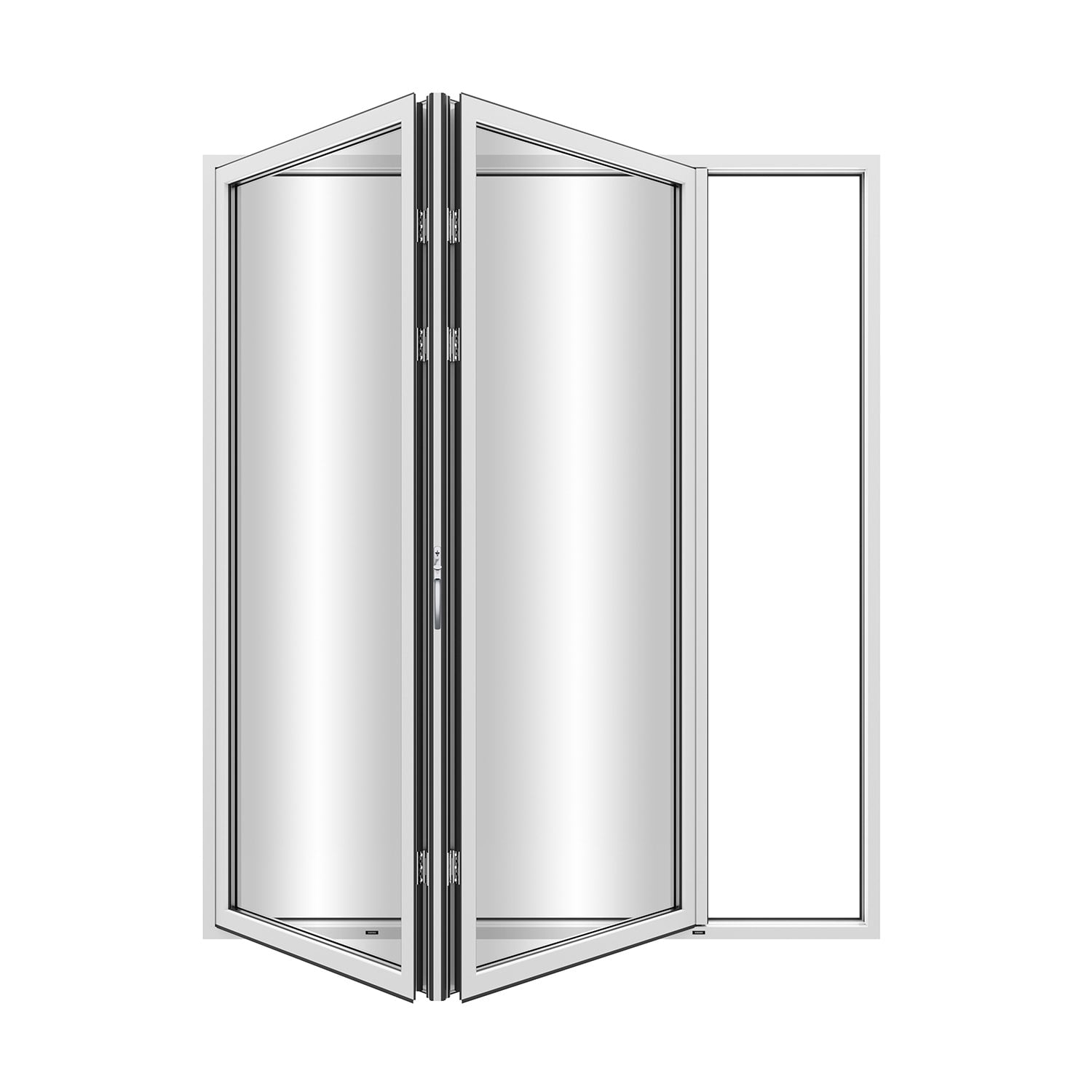Kamic Elite Fold 72 X 80 2 Panel Aluminum Folding Door In White With Hidden Hinges Rollers Folded Out From Right To Left
