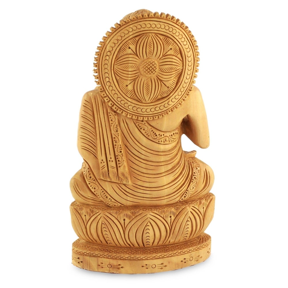 Kadam Wood Buddha Hopes For Peace On Earth Statue India