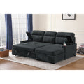 Kaden 93 Black Fabric Sleeper Sectional Sofa Chaise With Storage Arms And Cupholder