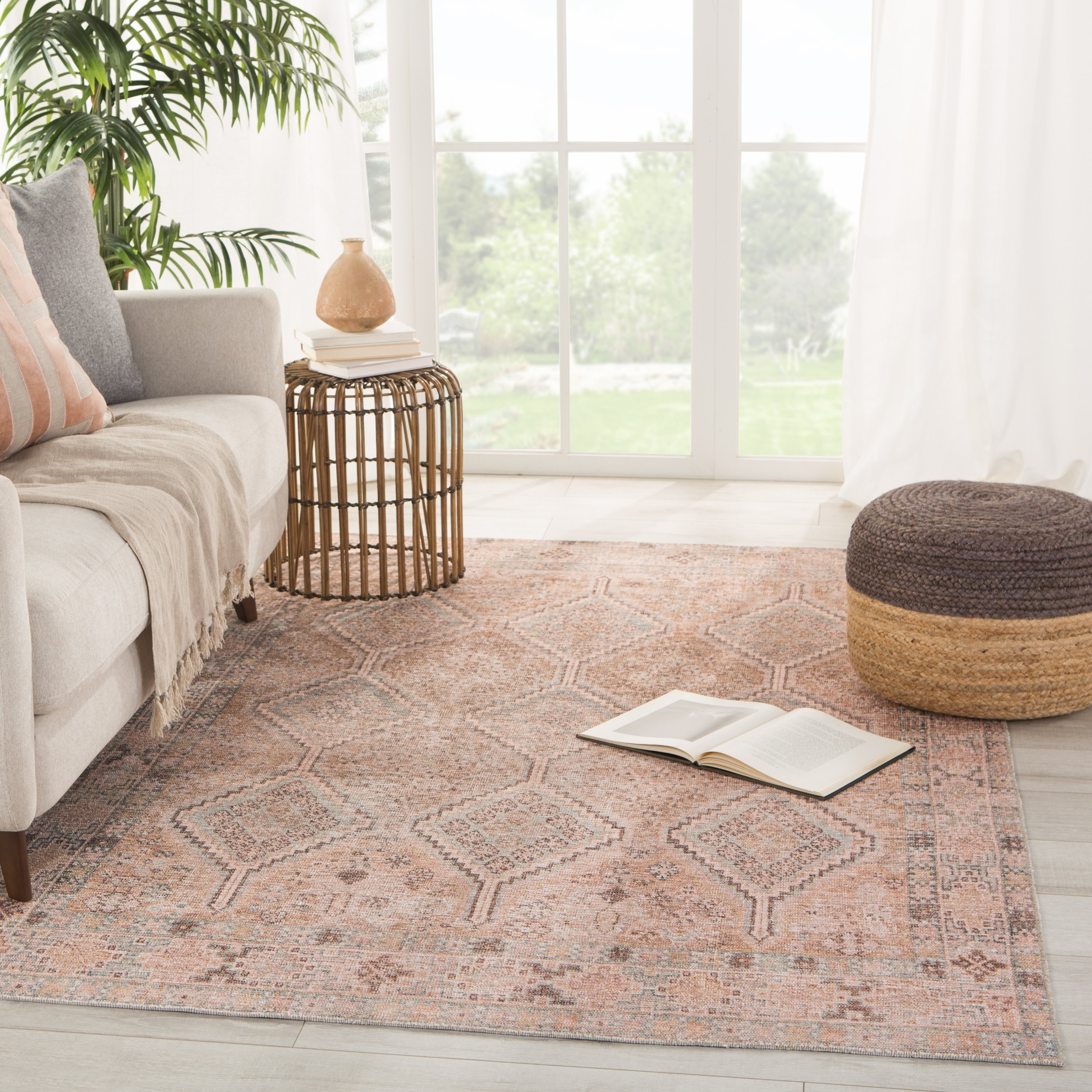 The Curated Nomad Alberta Trellis Light Pink Blue Polyester Area Rug