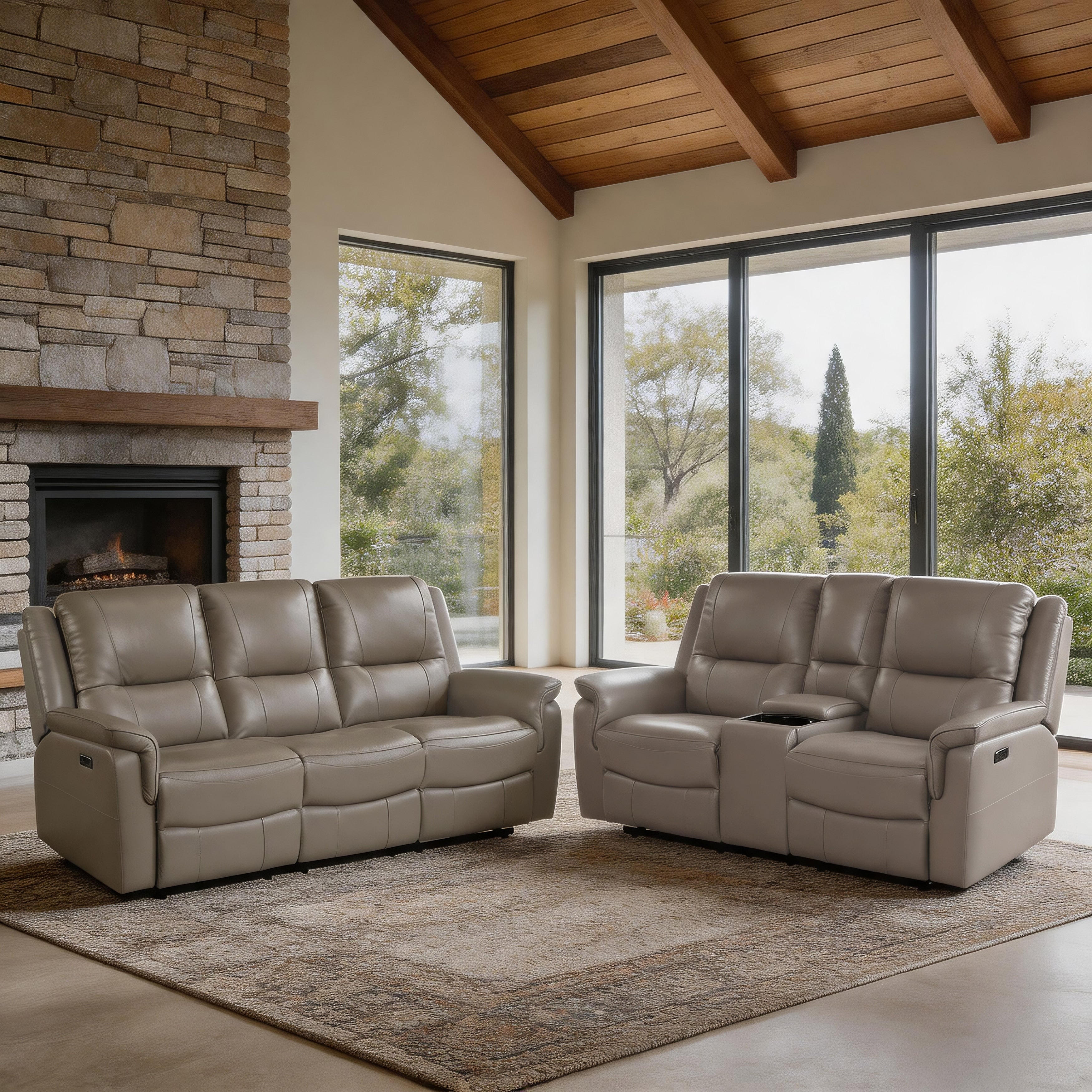 Kaelin Top Grain Leather 2 Piece Power Double Reclining Sofa Sets
