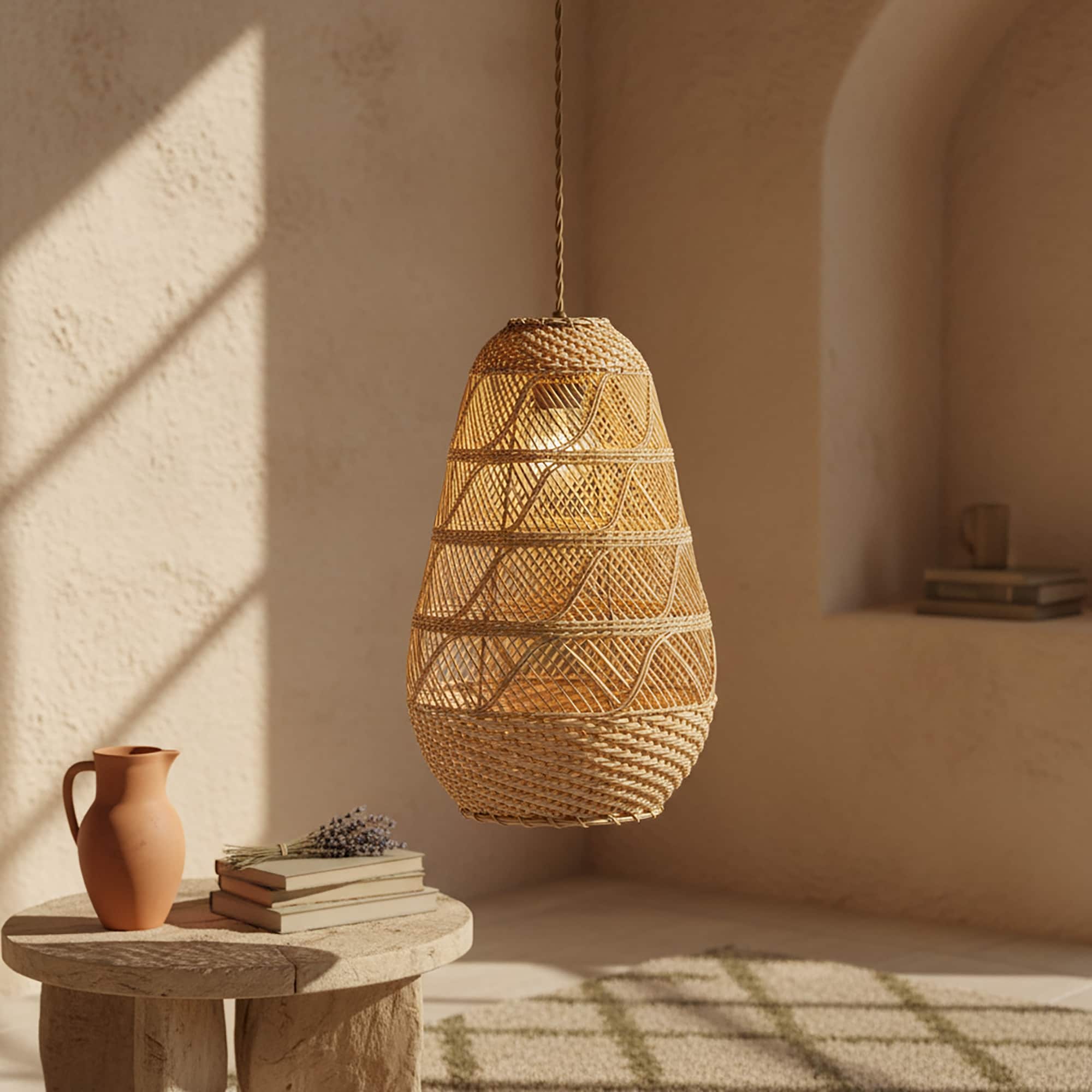 Kai 1 Light Rattan Pendant Coastal Boho Japandi Handwoven 10 Wide