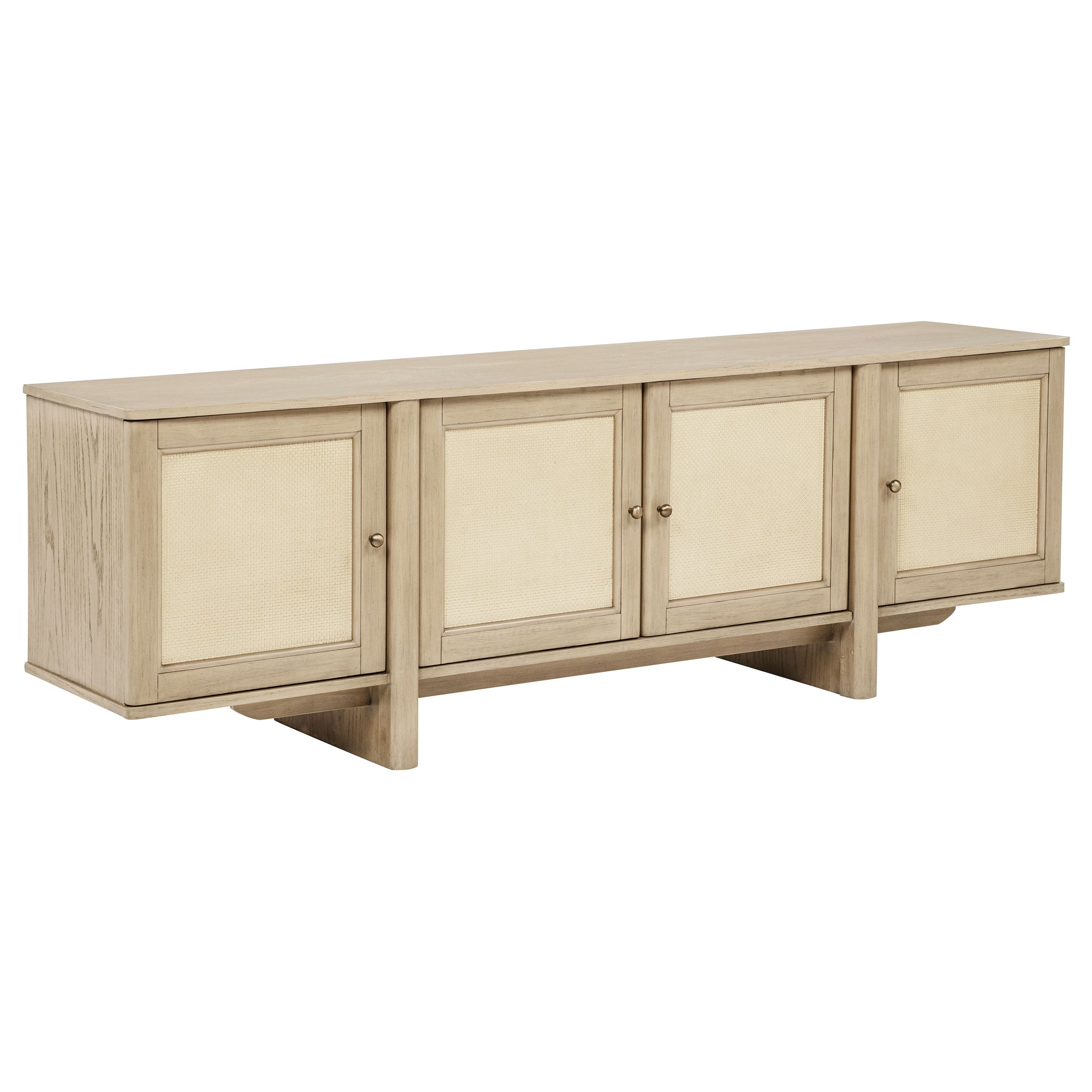 Kailani 79 Inch 4 Door Cane Tv Stand Media Console Beige Oak 79.00 X 16.00 X 26.25