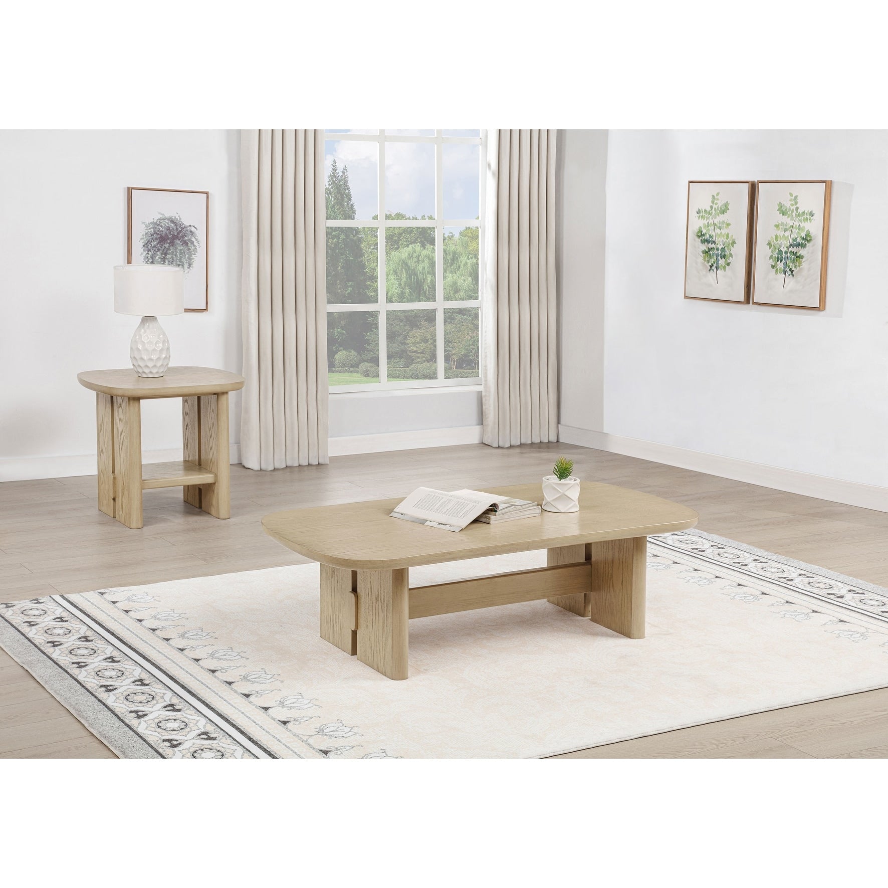 Kailani Coastal Coffee And End Table Set Beige Oak
