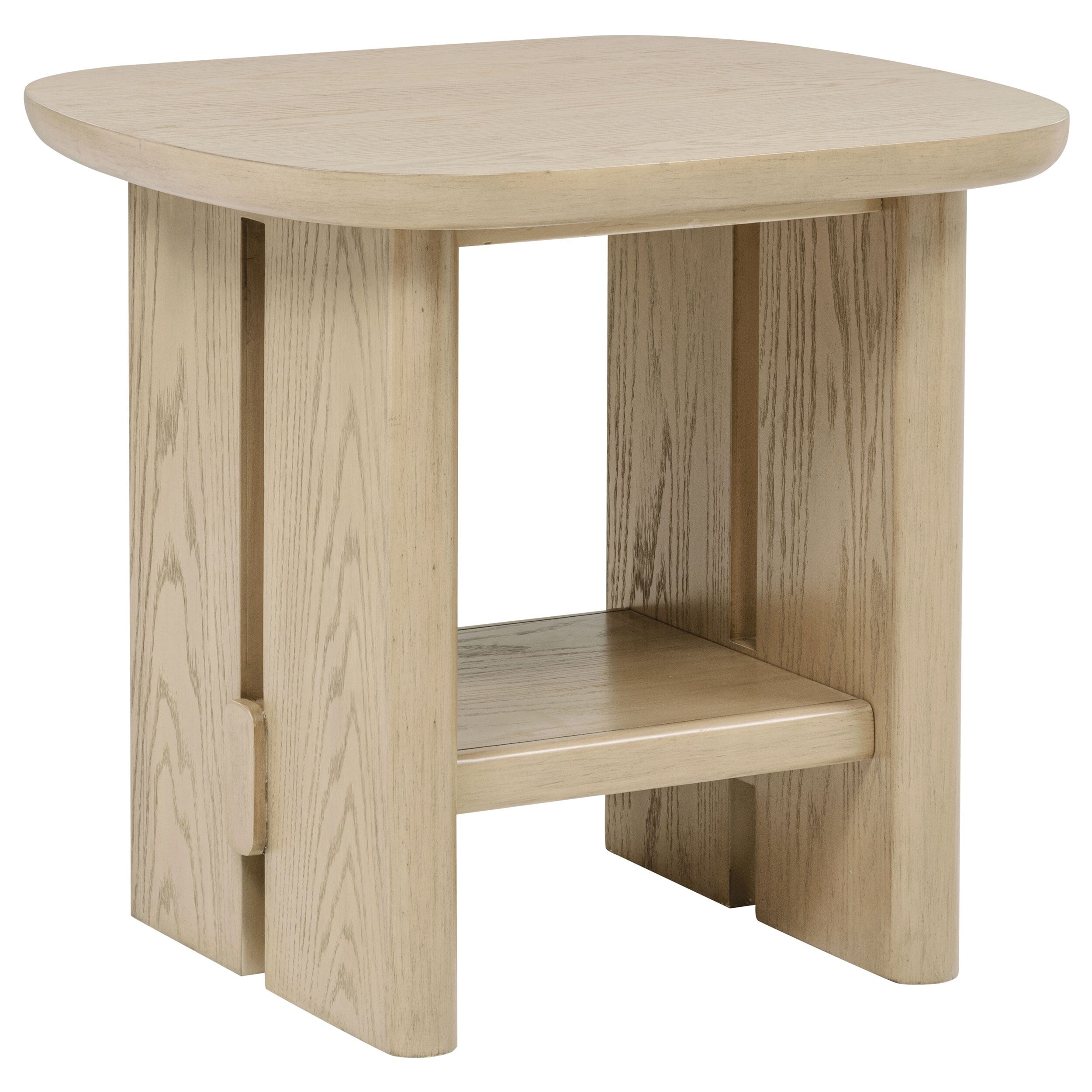 Kailani Coastal Square End Side Table With Shelf Beige Oak