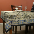 Kalamkari Cotton Block Print Floral Paisley Tablecloth Rectangle Bedspread Queen Blue Green