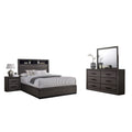 Kalie 4Pc Queen Bedroom Set With Bookcase Headboard Storage Gray Wood